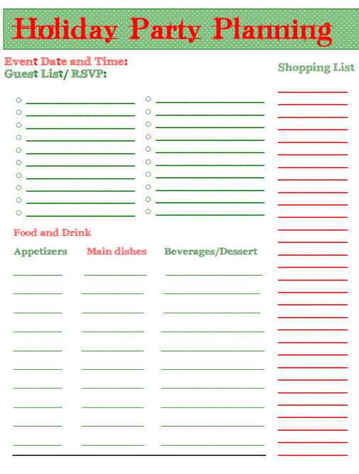 Christmas Party Planner Sheet